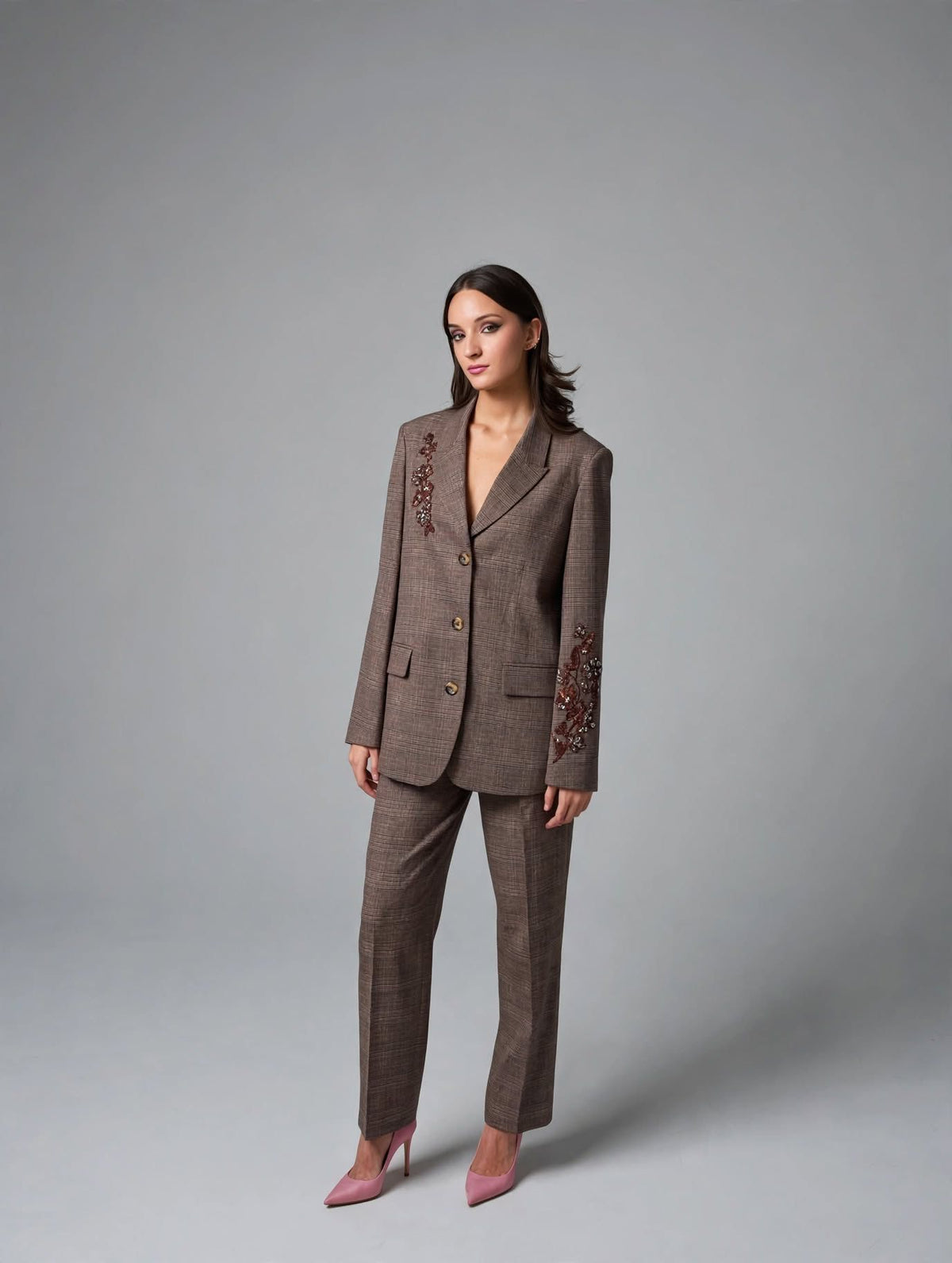Tailleur tartar sabbia con dettagli bordeaux Liu•Jo
